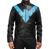 V-Shape Blue Night Wing Slim-fit Pure Sheepskin Leather Jacket For Men